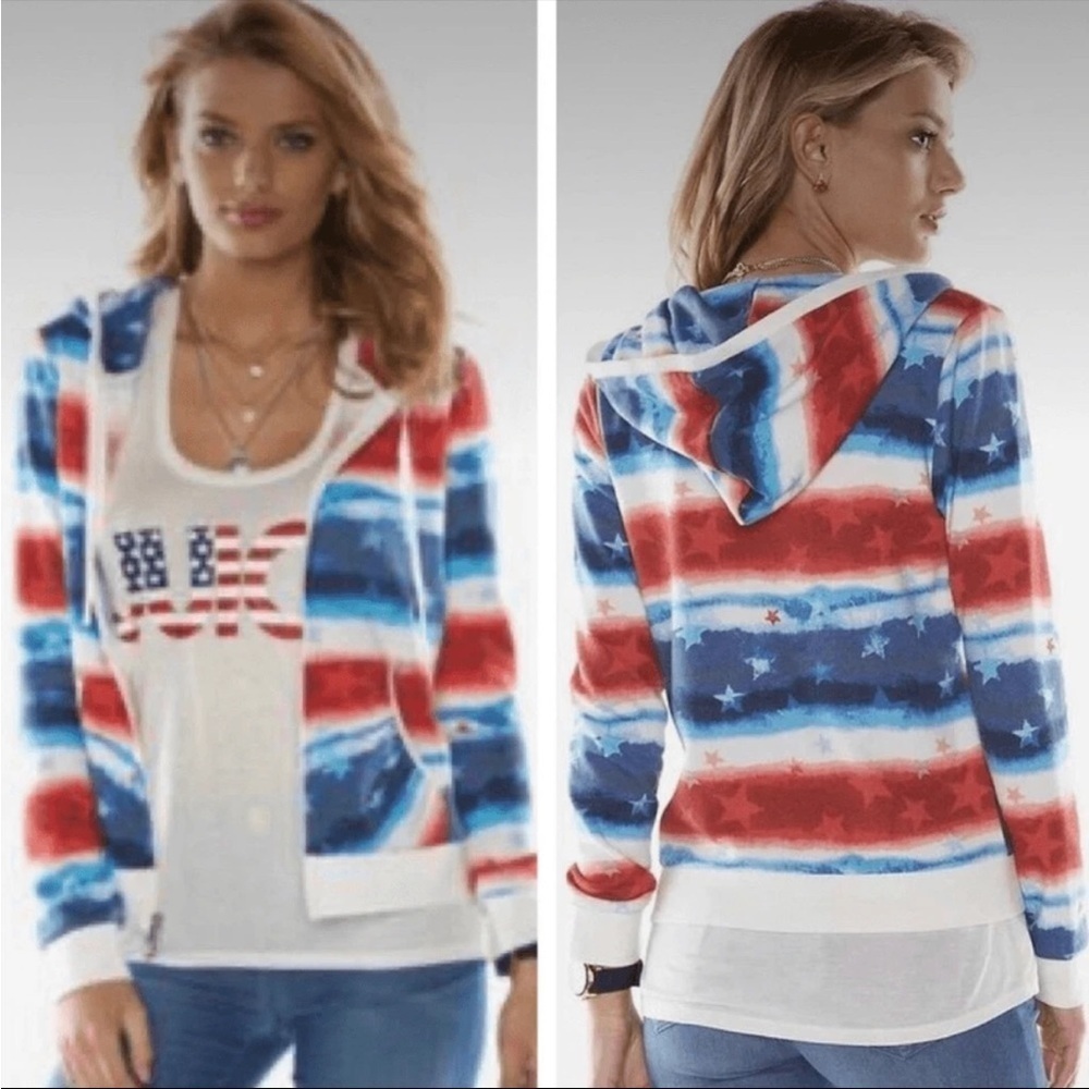 Juicy Couture Y2K Stars & Stripes Full Zip Hoodie Jacket Size XL